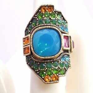 Heidi Daus Ring Rainbow Colors Swarovski Crystals Signed Sz 6 1/4 Perfect
